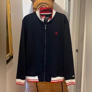 Champion Jacket Mens Large Navy Blue Red Track Zip Up Retro Logo Sz Medium
